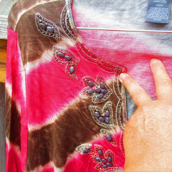 INC Pink & Brown Tie Dye Tunic w/ Bead Accents 2X - Picture 6 of 11